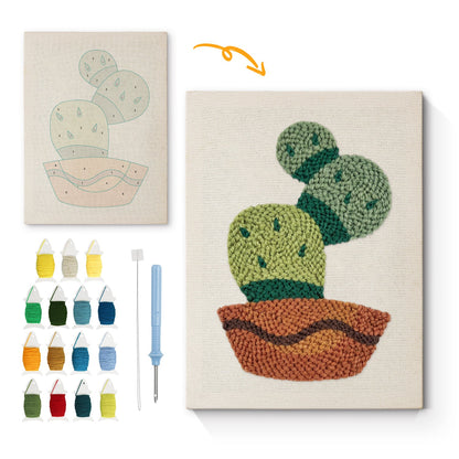 Cactus Embroidery in Pot - Punch Needle