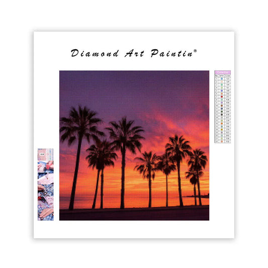 Palm Trees and Sunset - Diamond Painting
