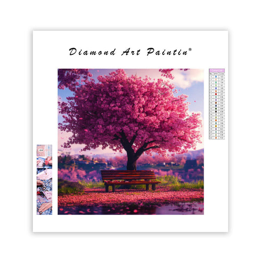 Bench Under the Cherry Blossom - Diamond Painting