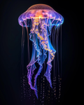 Luminous Abyssal Jellyfish diamond art glowing in a deep ocean scene