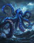 Abyssal Kraken rising through dark ocean waters in diamond art