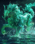 Azure blue qilin mythical creature depicted in sparkling diamond art