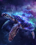 Cosmic turtle floating through a colorful galaxy in diamond painting art