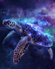 Cosmic turtle floating through a colorful galaxy in diamond painting art