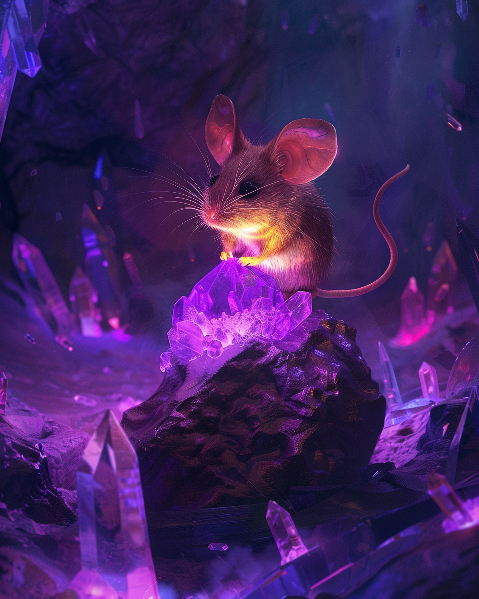Cute mouse with a glowing flame tail in diamond painting artwork