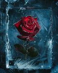 Frozen rose with icy crystal petals in diamond painting art