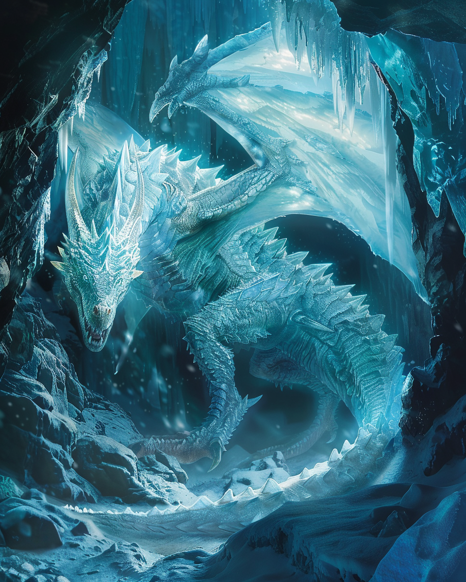 Ancient frozen wyrm with icy scales in diamond painting artwork