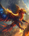 Blazing inferno griffin flying through flames in diamond painting art