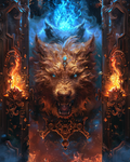 Fierce inferno hound covered in flames in diamond art