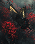 Butterfly resting among blooming lilies in diamond painting art