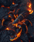 Molten magma scorpion glowing in a volcanic diamond art scene