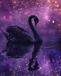 Graceful black obsidian swan depicted in diamond painting artwork