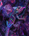 Opalescent chameleon with shifting rainbow colors in diamond art