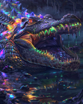 Colorful opal crocodile with shimmering scales in diamond art