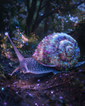 Whimsical snail with an opalescent shell in diamond painting art