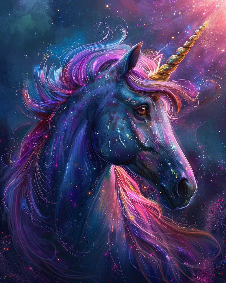 Softly glowing opal unicorn in pastel diamond painting artwork