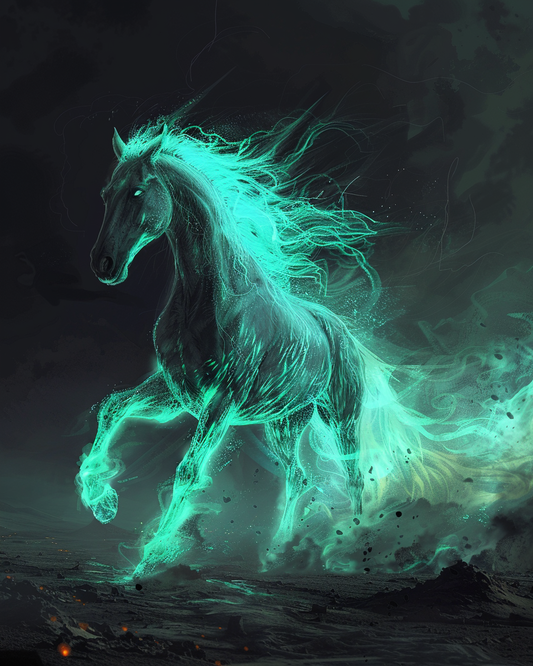 Phantom stallion racing through mist in diamond painting artwork