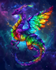 Prismatic fantasy dragon with rainbow scales in diamond art