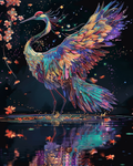 Elegant crane with flowing silk-like feathers in diamond art