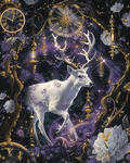 Mystical stag surrounded by time-inspired symbols in diamond art