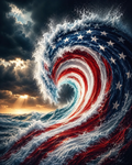 Flag design blended with powerful ocean waves in diamond art