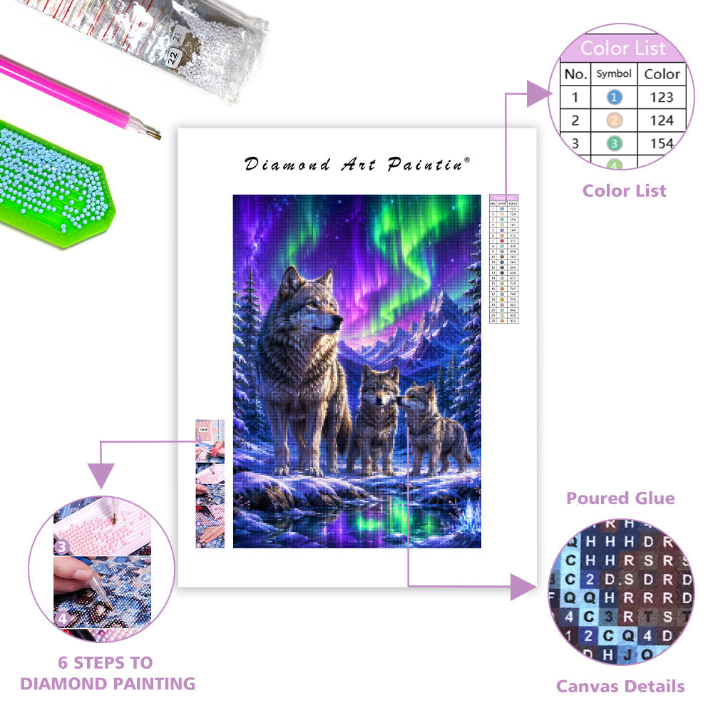 Aurora Wolf Family - Diamond Painting