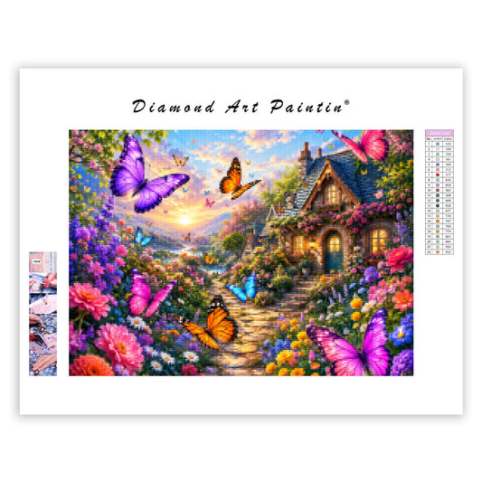 Butterfly Cottage Garden - Diamond Painting