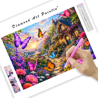 Butterfly Cottage Garden - Diamond Painting