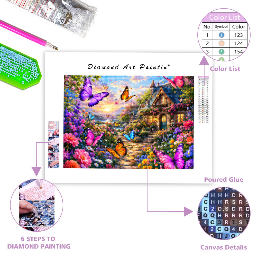 Butterfly Cottage Garden - Diamond Painting