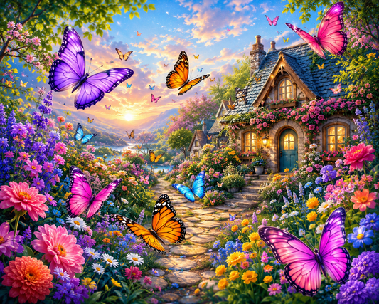 Butterfly Cottage Garden - Diamond Painting