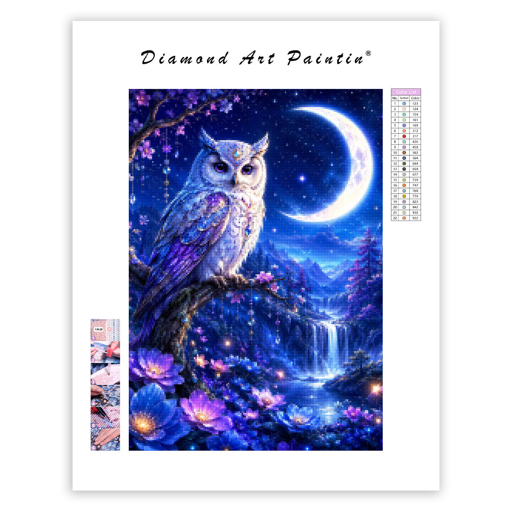 Celestial Moon Owl - Diamond Painting