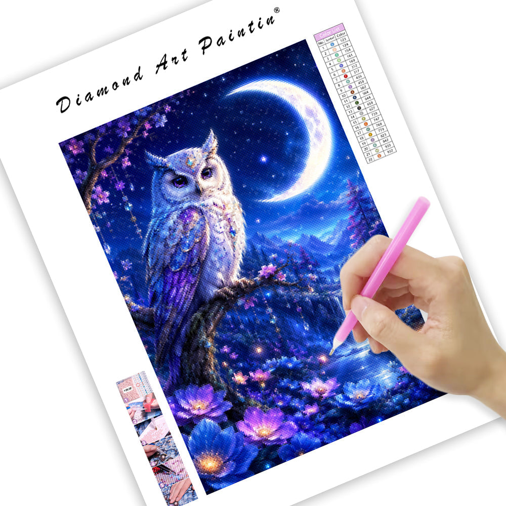 Celestial Moon Owl - Diamond Painting