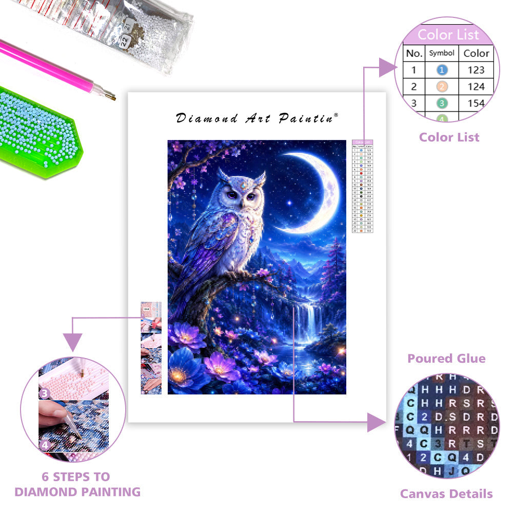 Celestial Moon Owl - Diamond Painting