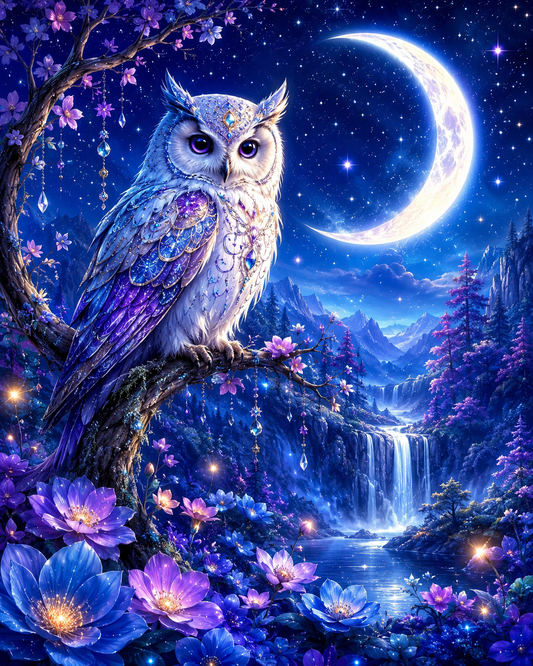 Celestial Moon Owl - Diamond Painting