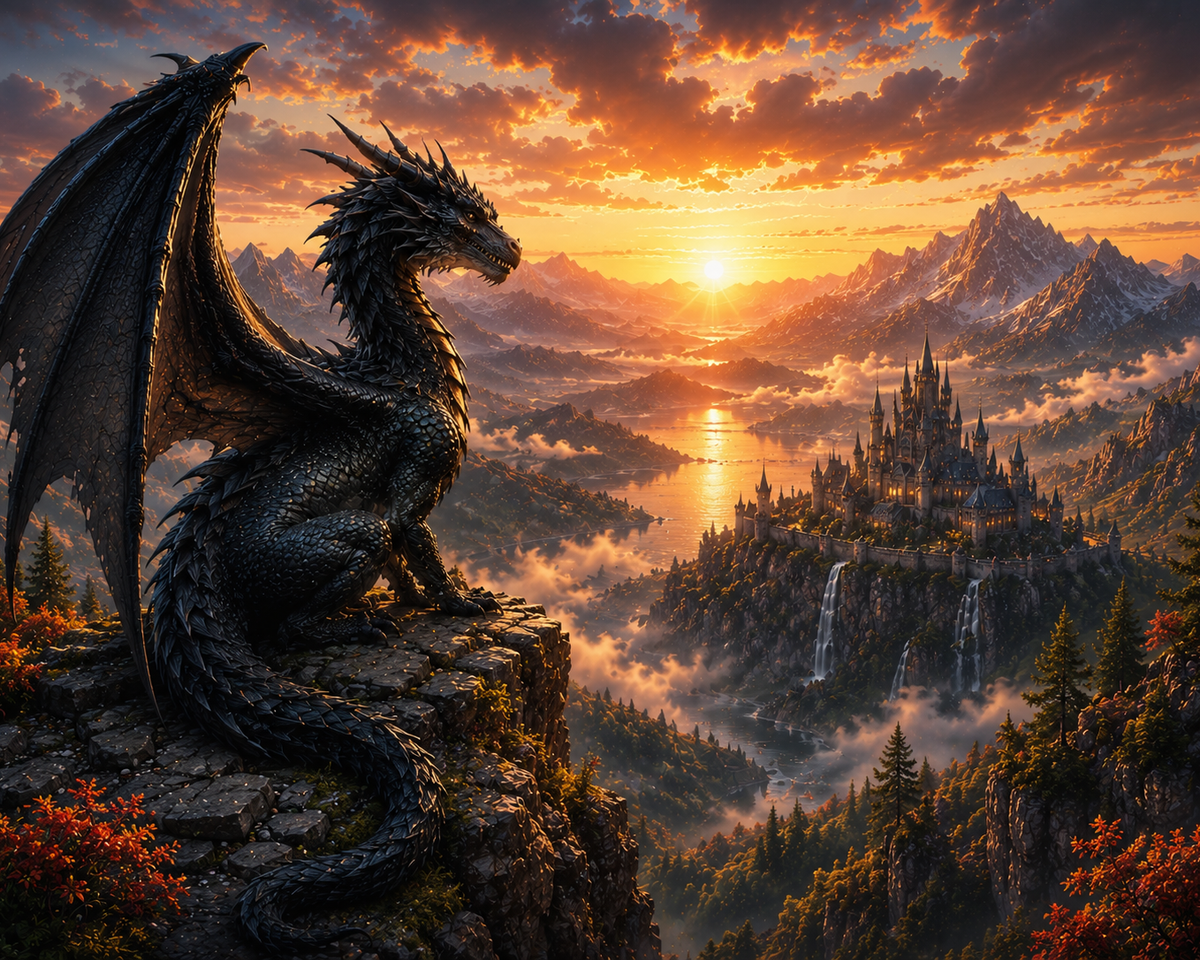 Dragon on the Cliff - Diamond Painting