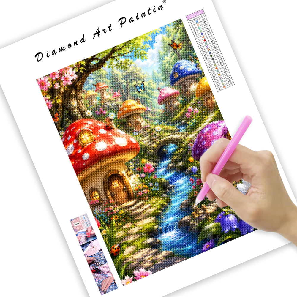Enchanted Mushroom Village - Diamond Painting