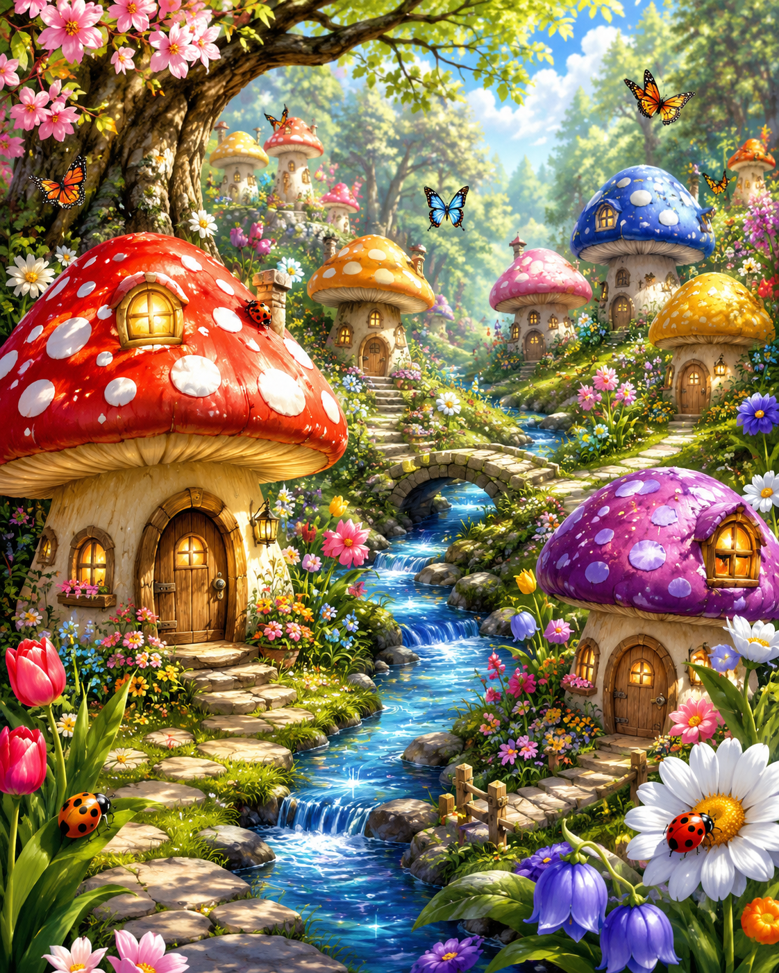 Enchanted Mushroom Village - Diamond Painting