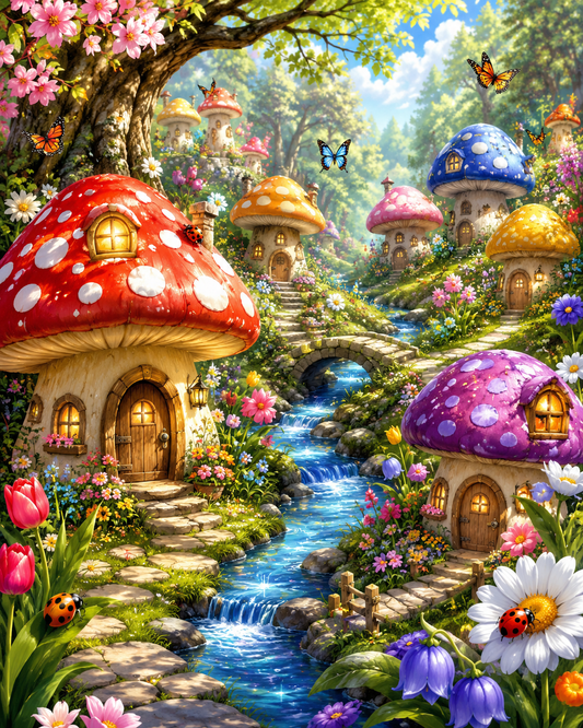 Enchanted Mushroom Village - Diamond Painting