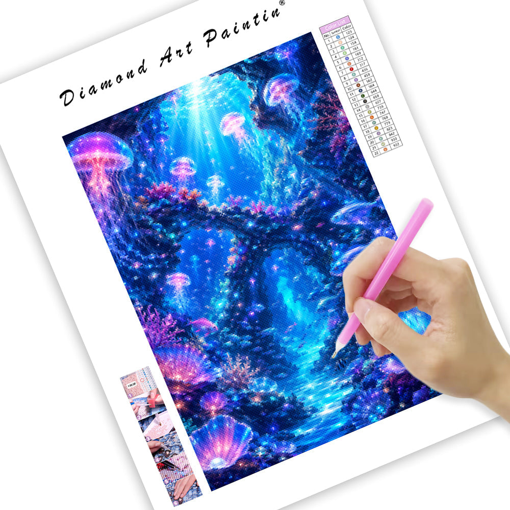 Glowing Jellyfish Grotto - Diamond Painting