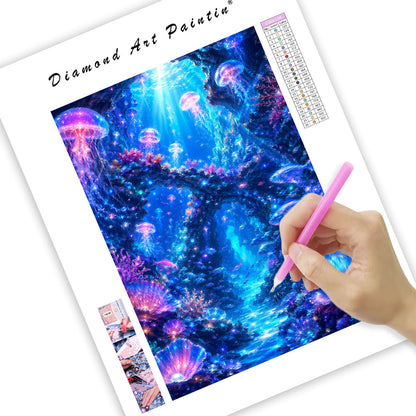 Glowing Jellyfish Grotto - Diamond Painting