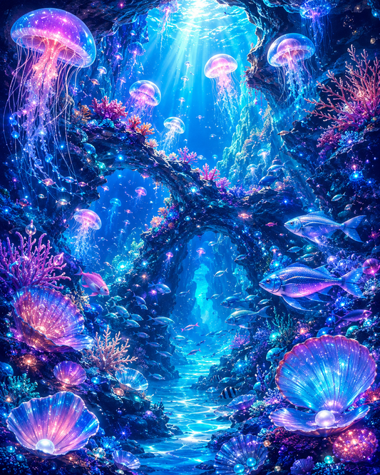 Glowing Jellyfish Grotto - Diamond Painting