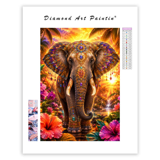 Jeweled Sunset Elephant - Diamond Painting