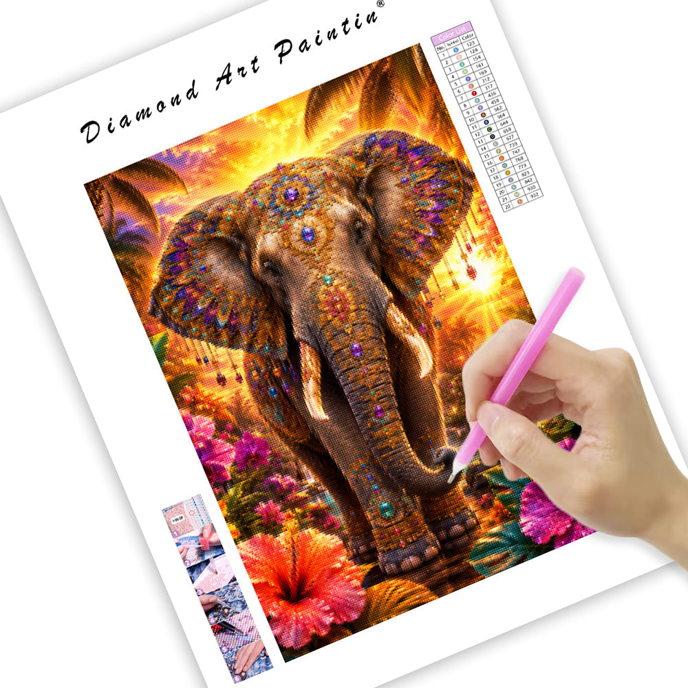 Jeweled Sunset Elephant - Diamond Painting