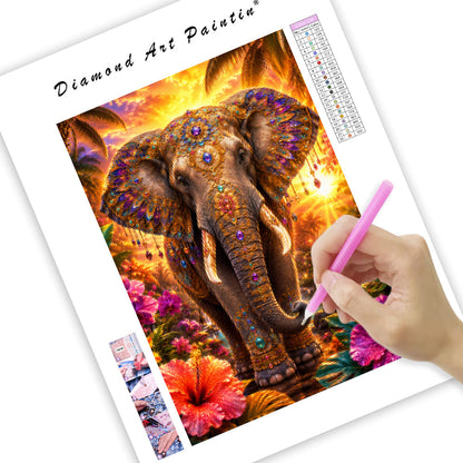 Jeweled Sunset Elephant - Diamond Painting