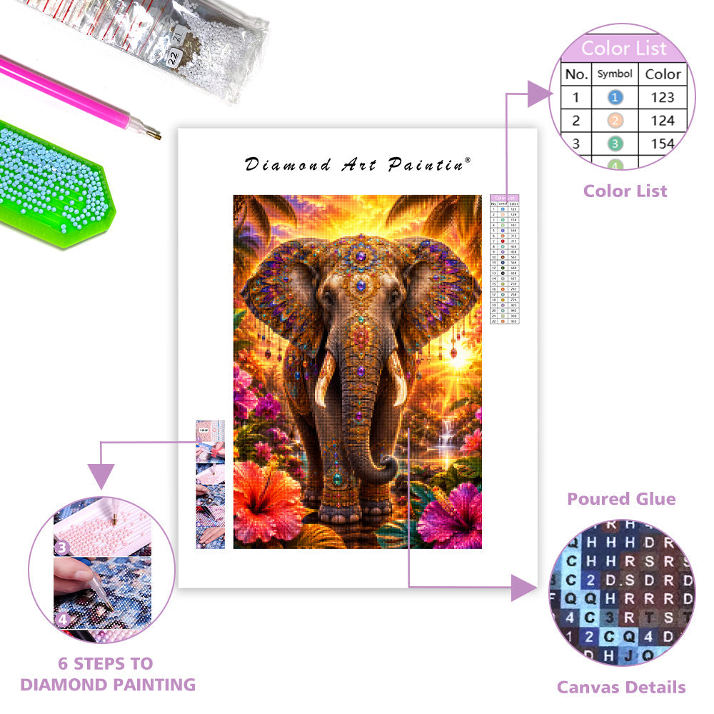 Jeweled Sunset Elephant - Diamond Painting