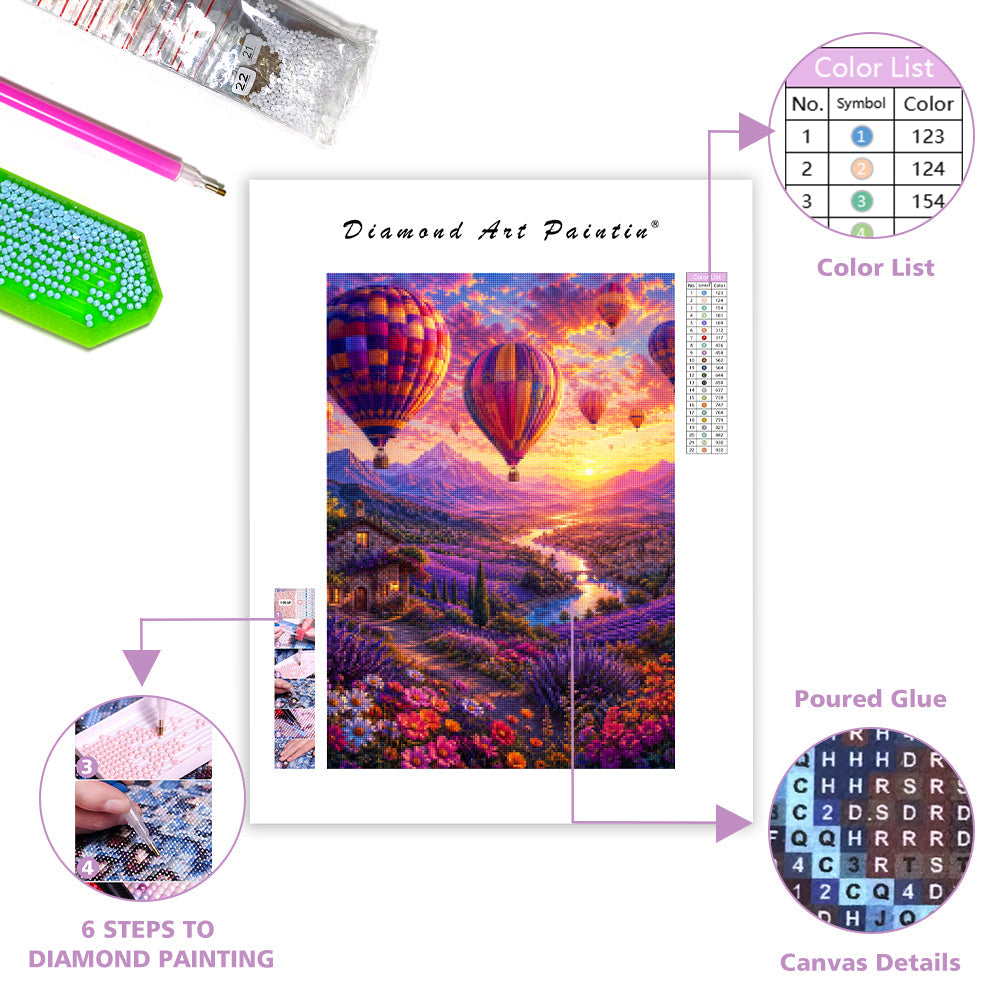 Lavender Balloon Valley - Diamond Painting