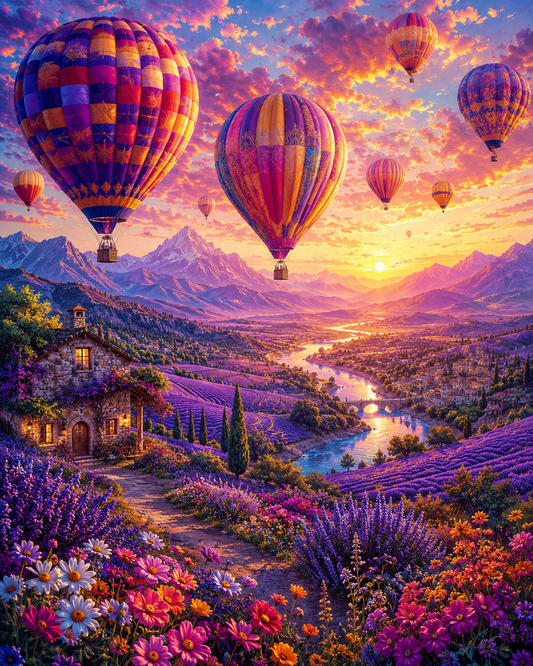 Lavender Balloon Valley - Diamond Painting