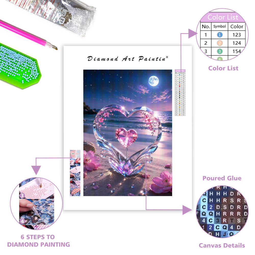 Moonlit Crystal Heart - Diamond Painting
