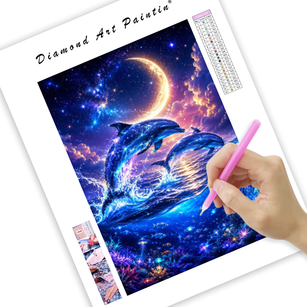 Moonlit Dolphin Dreams - Diamond Painting