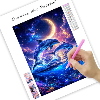 Moonlit Dolphin Dreams - Diamond Painting
